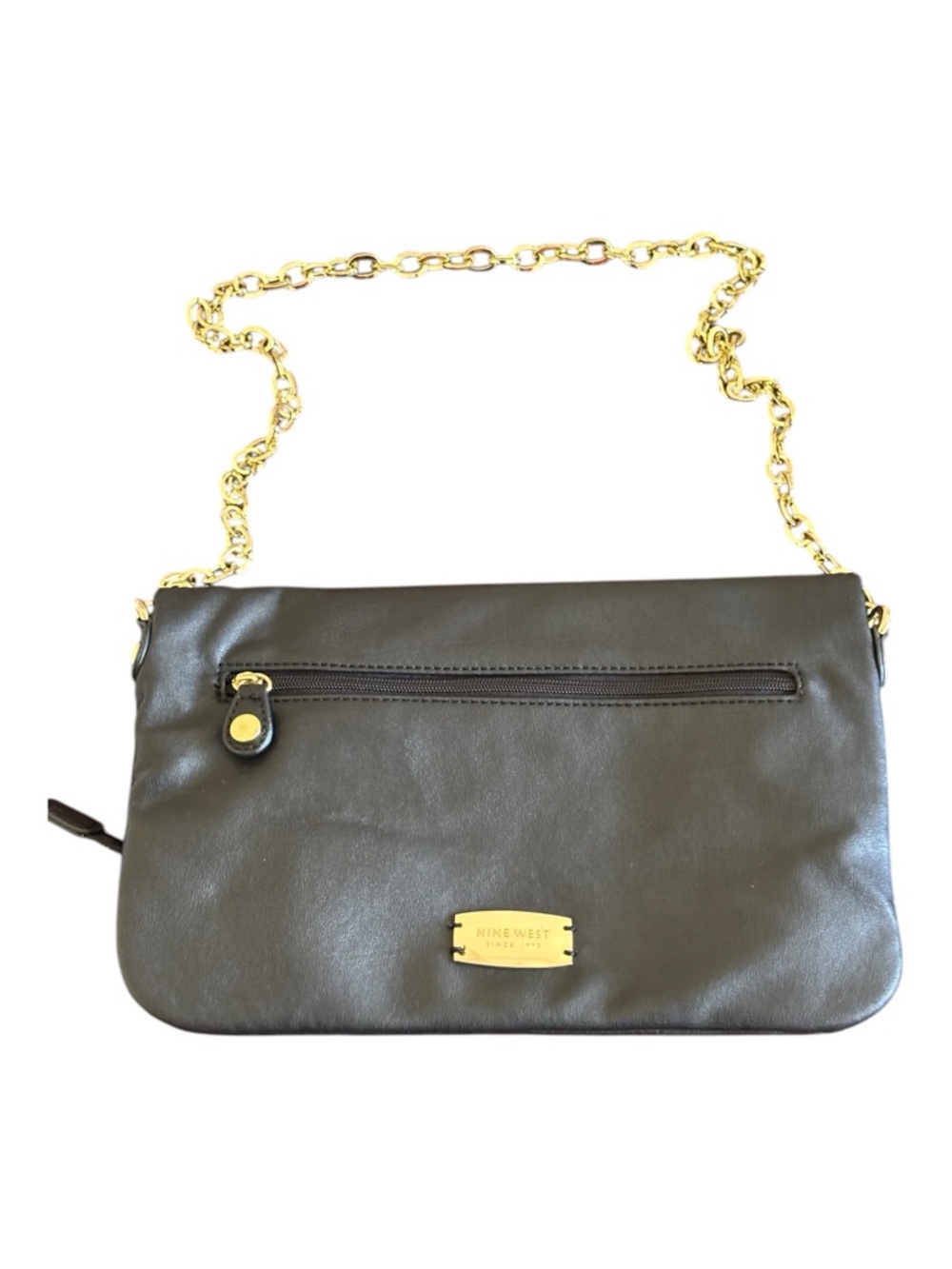Nine West Fold-Over Clutch with Gold Chain Strap Women's Black